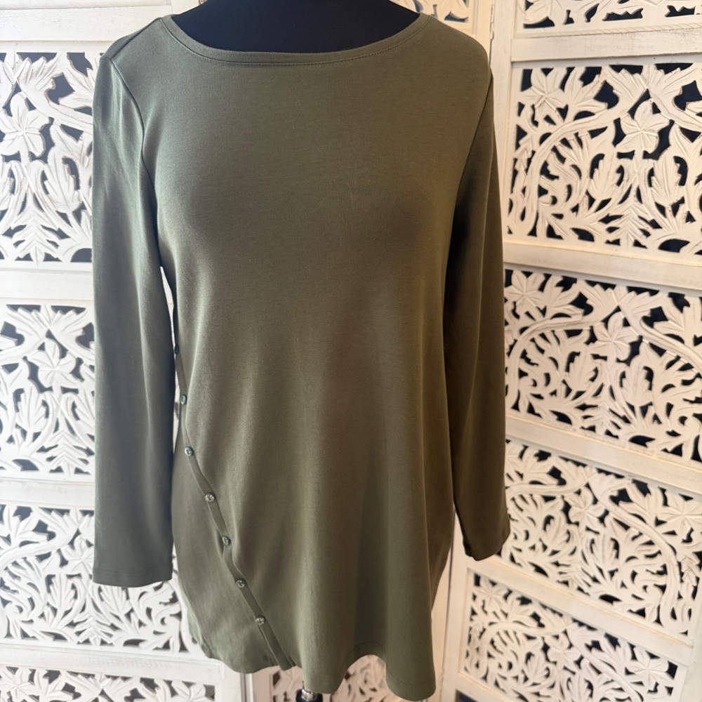 NWT Chico's Olive Green Long Sleeve Button-Side Tunic Sz 1